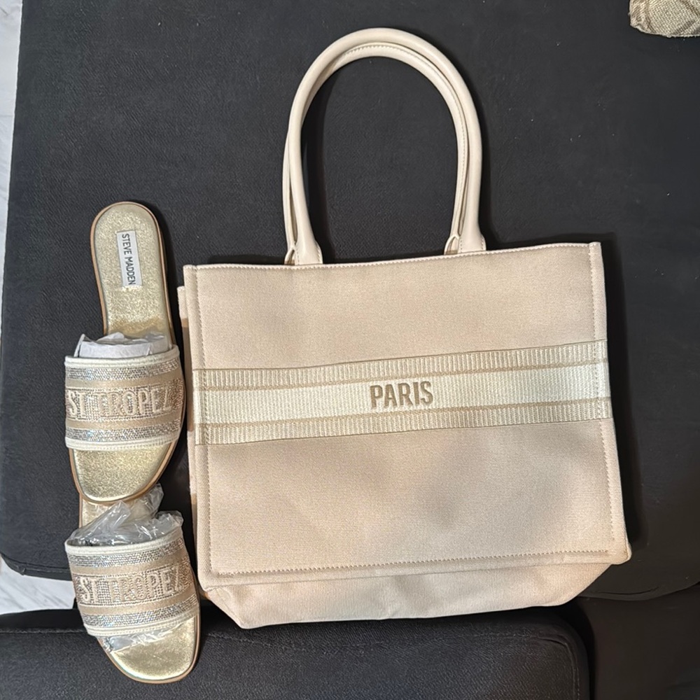 Steve Madden Cream Tote Bag Elegant Structured Design